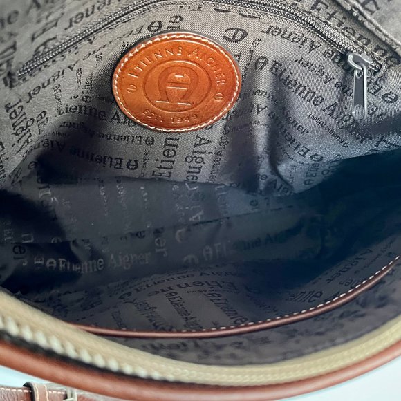 Vintage Etienne Aigner Brown Beige Fabric and Leather Shoulder Bag - Picture 3 of 5